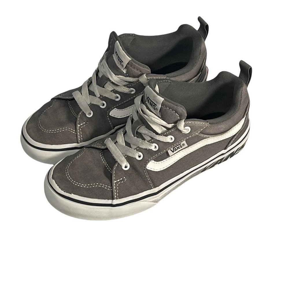 VANS Off the Wall Skater Shoes Boys Sz 3Y Gray White Canvas